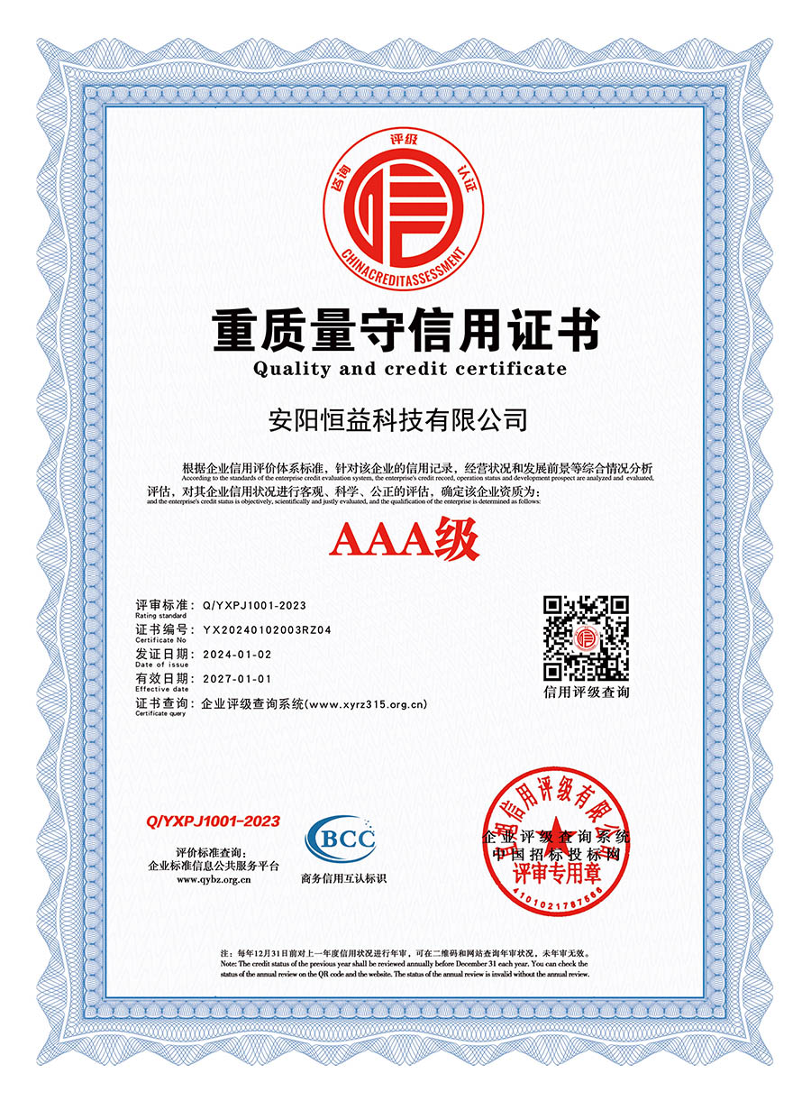 重質量守信用證書